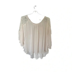 Lauren Conrad 3/4 Sleeve Blouse Sheer Cream Small Polyester Lace